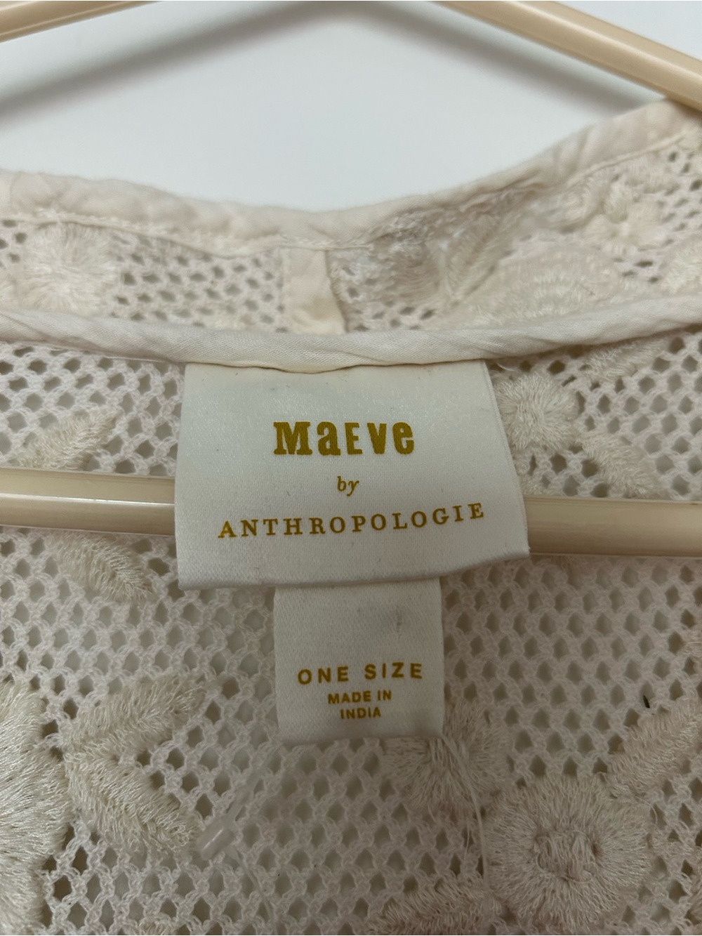 Maeve Anthropologie cream color crochet floral rosette cardigan shrug one size - Picture 8 of 11